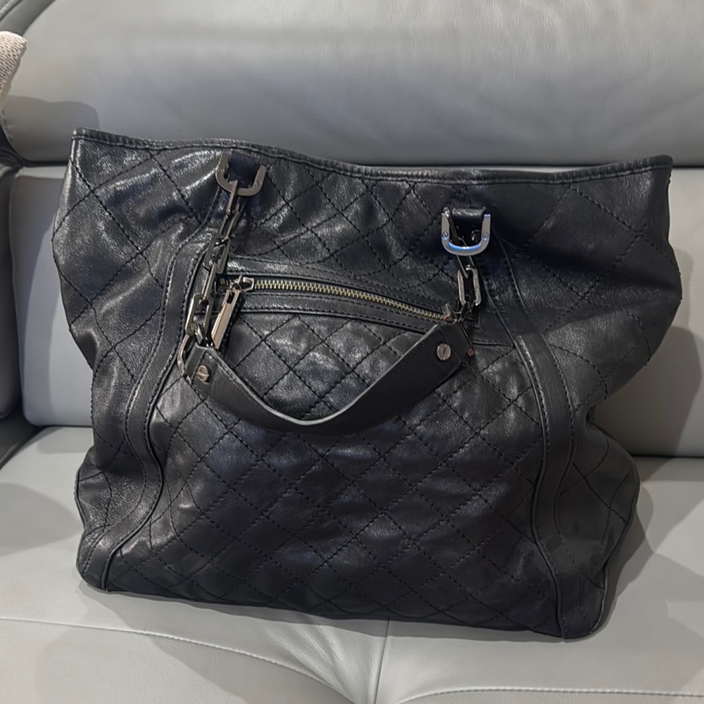 Tory Burch Black Quilted Tote Bag with Chain Straps